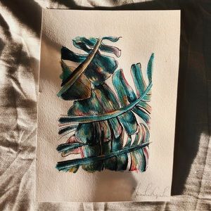 Original small drawing/painting- palm leaves